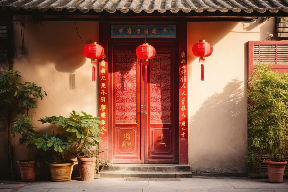 Chinese family photo door architecture. AI generated Image by rawpixel.