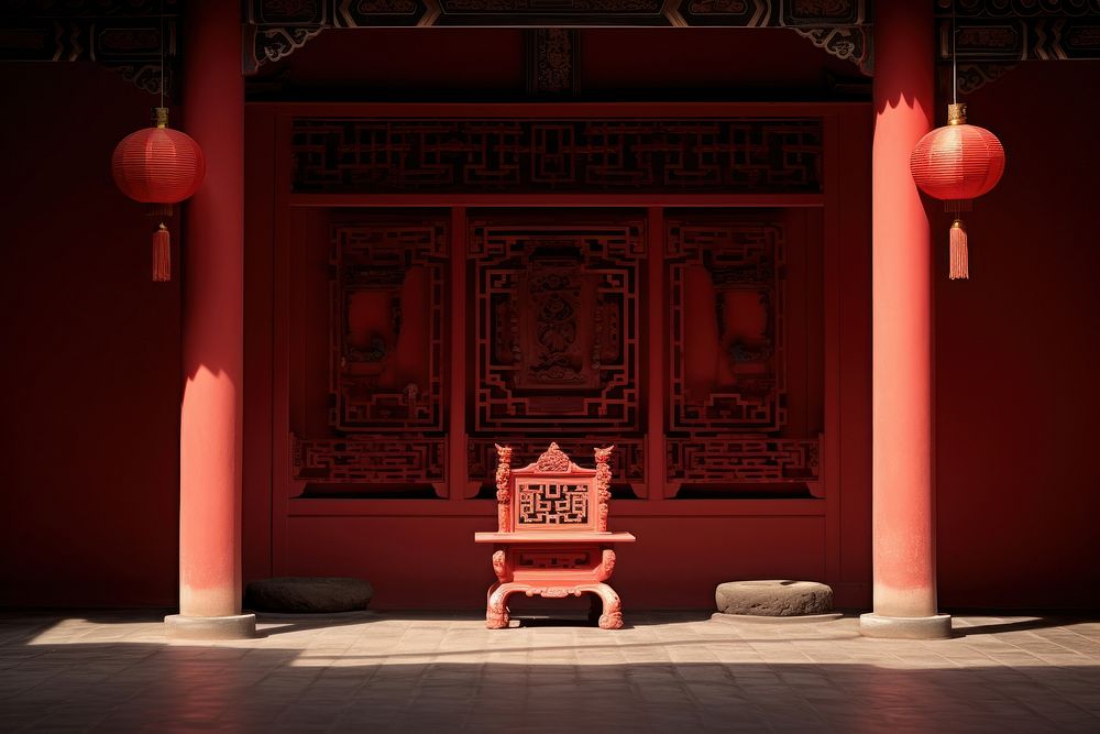 Chinese shrine throne red architecture. AI generated Image by rawpixel.