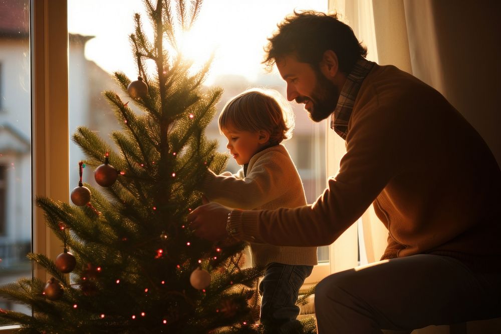 Father chrimas tree decorating photo. AI generated Image by rawpixel.