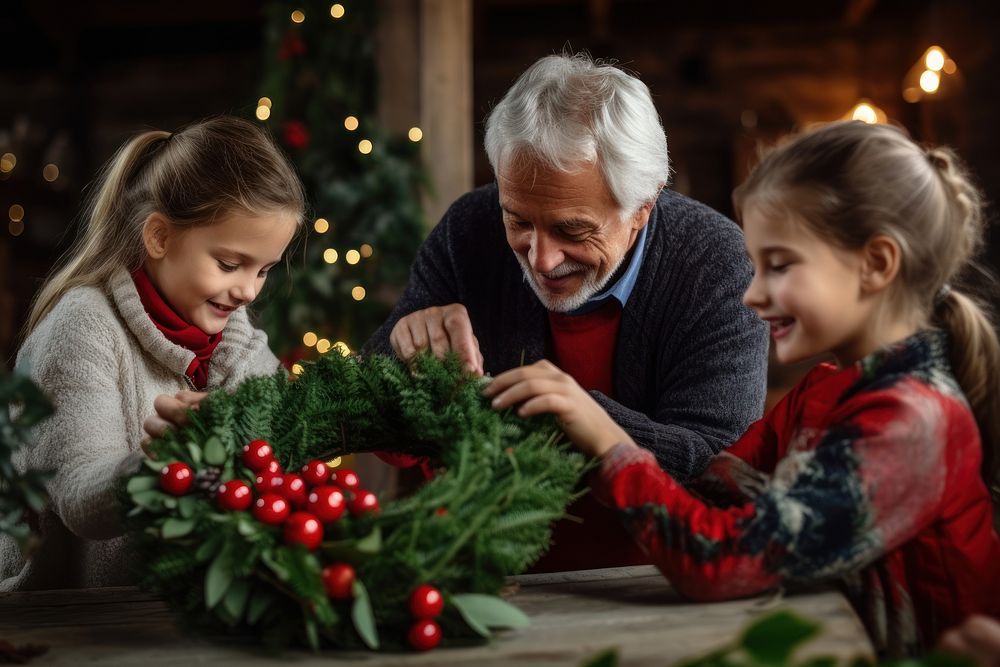 Family kids christmas wreath grand parents. AI generated Image by rawpixel.