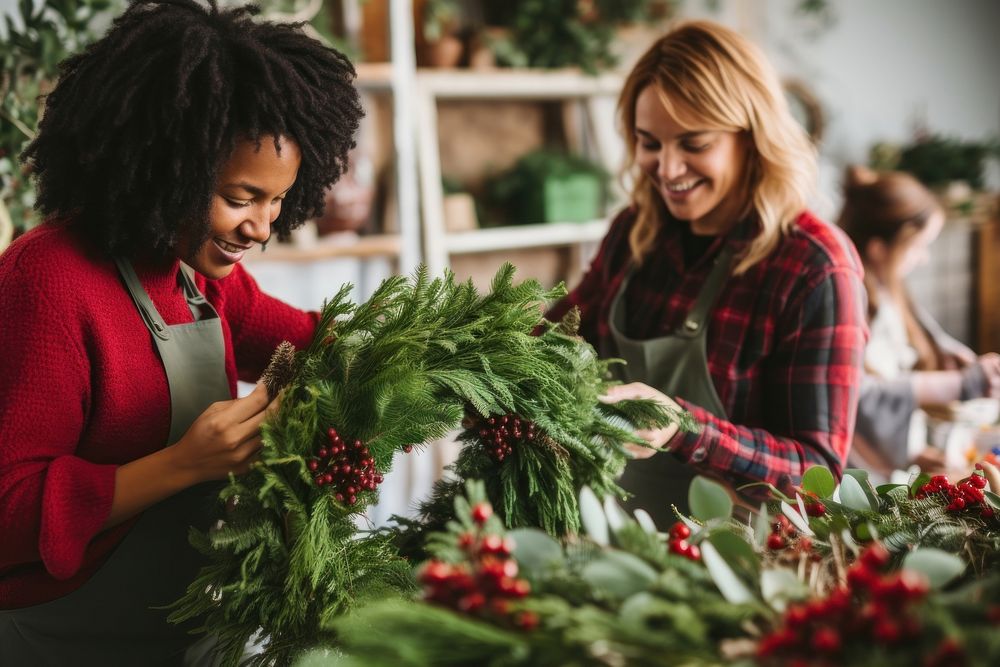 Christmas wreath friends photo adult. 