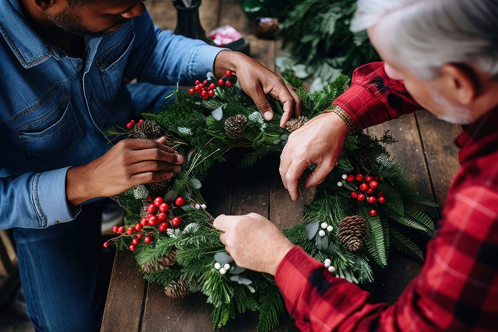 Christmas wreath friends photo adult. AI generated Image by rawpixel.