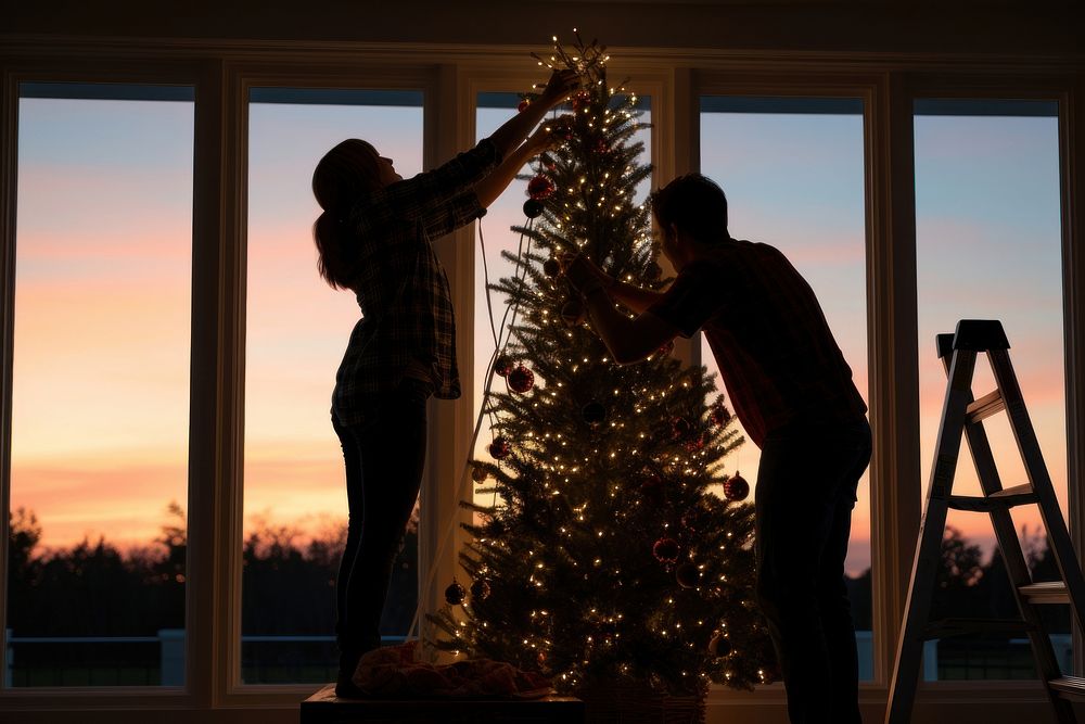 Silhouette photo man christmas tree light. AI generated Image by rawpixel.