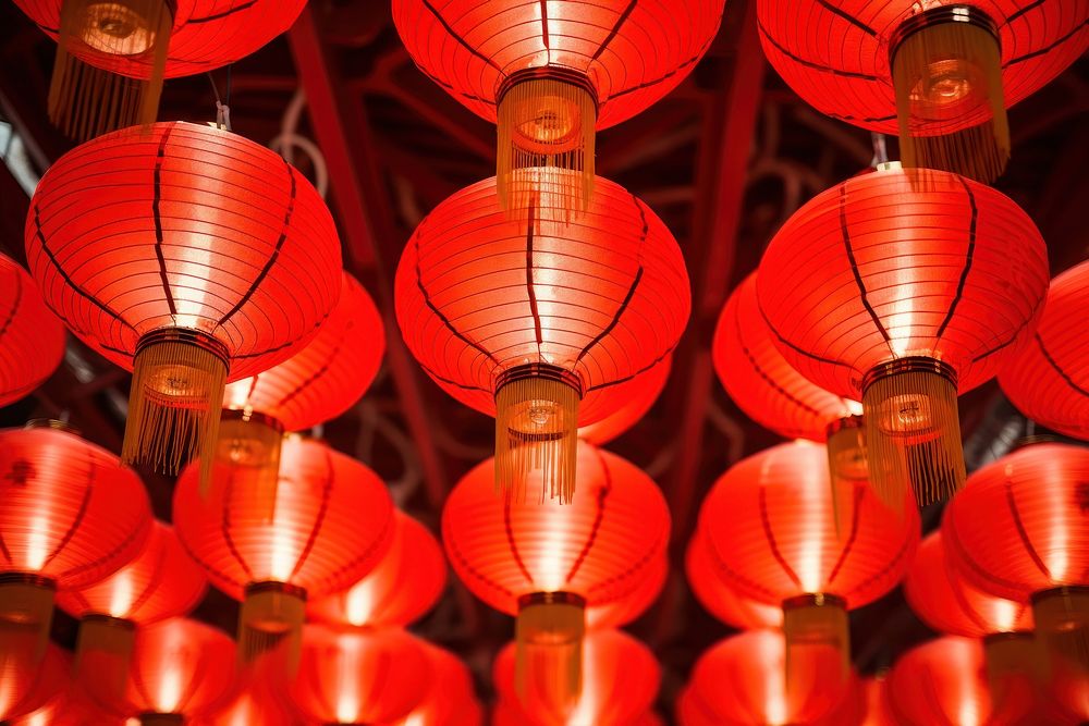 Red chinese lanterns festival hanging chinese new year. AI generated Image by rawpixel.