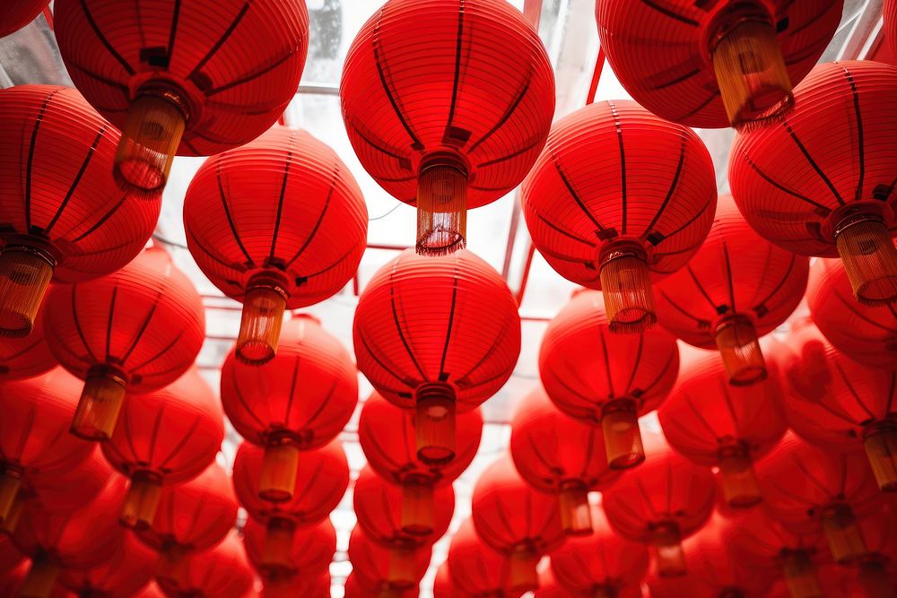 Red chinese lanterns festival hanging chinese new year. AI generated Image by rawpixel.