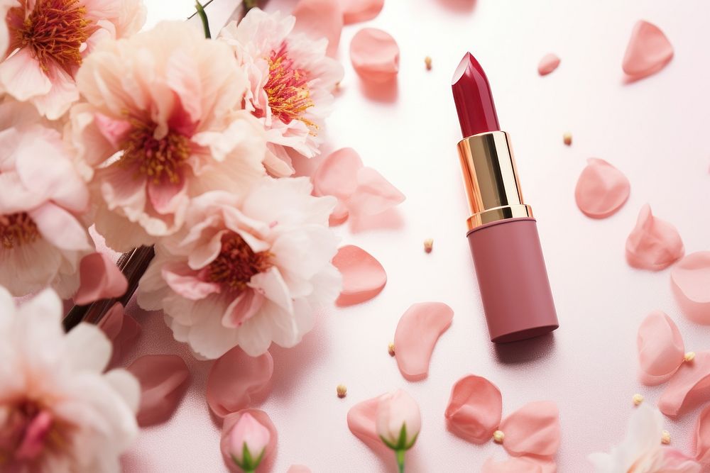 Influencer cosmetics lipstick flower. AI generated Image by rawpixel.