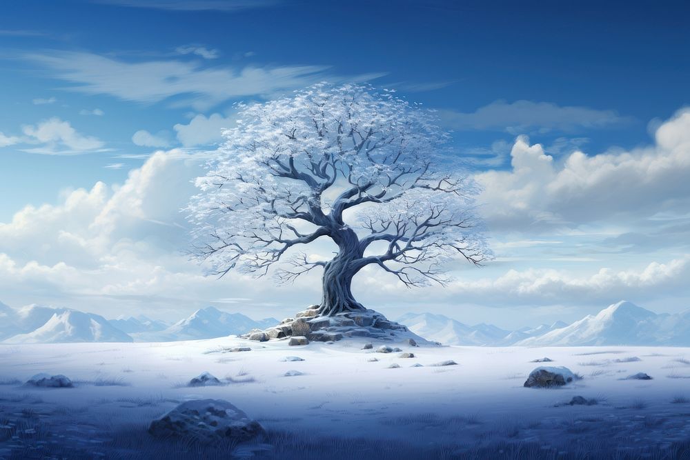 1 single tree winter landscape outdoors nature. AI generated Image by rawpixel.
