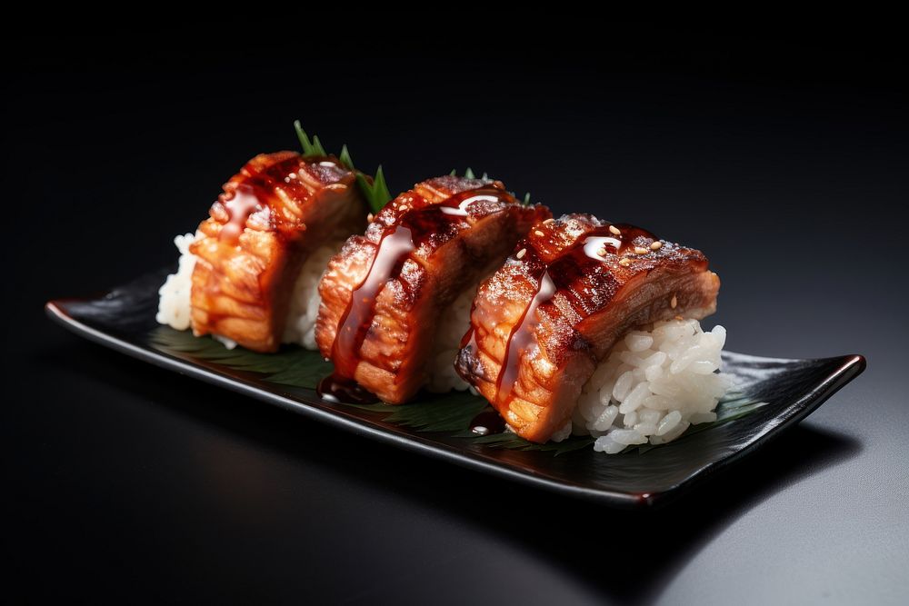 2 unagi sushis meat food meal. AI generated Image by rawpixel.