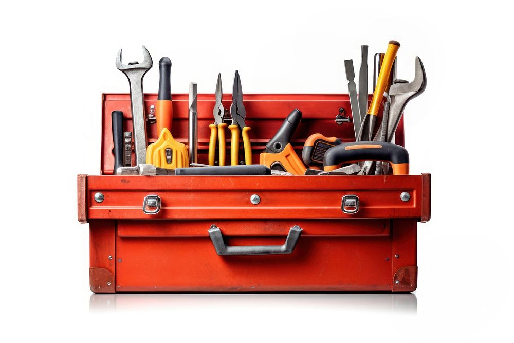 Hammer tool box white background. AI generated Image by rawpixel.