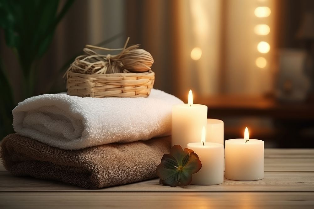 Candles lighting towel spa. AI generated Image by rawpixel.