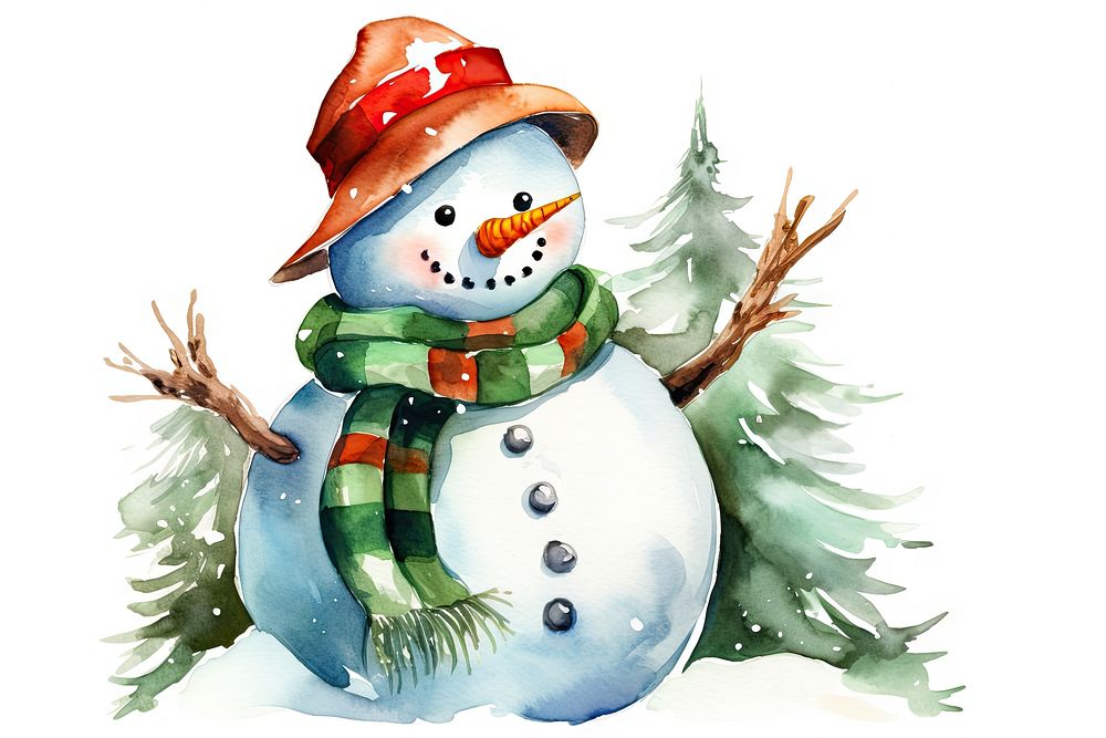 Cute snowman winter white white background. AI generated Image by rawpixel.