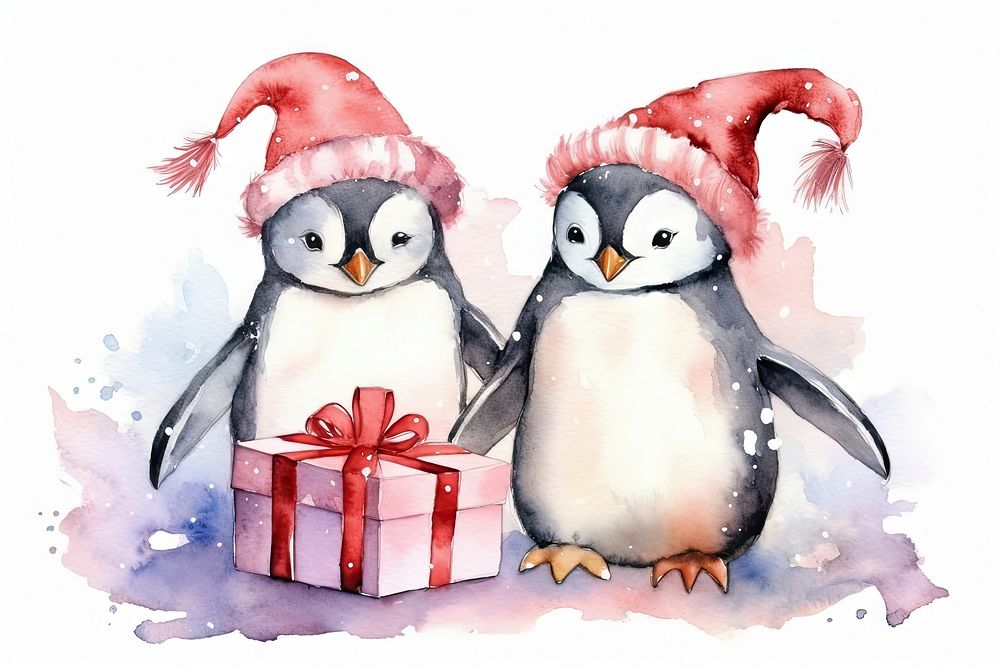 Cute twin penguin christmas animal winter. AI generated Image by rawpixel.