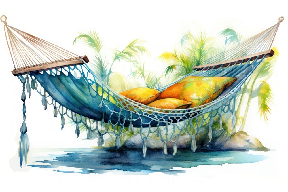 Watercolor hammock furniture relaxation creativity. AI generated Image by rawpixel.
