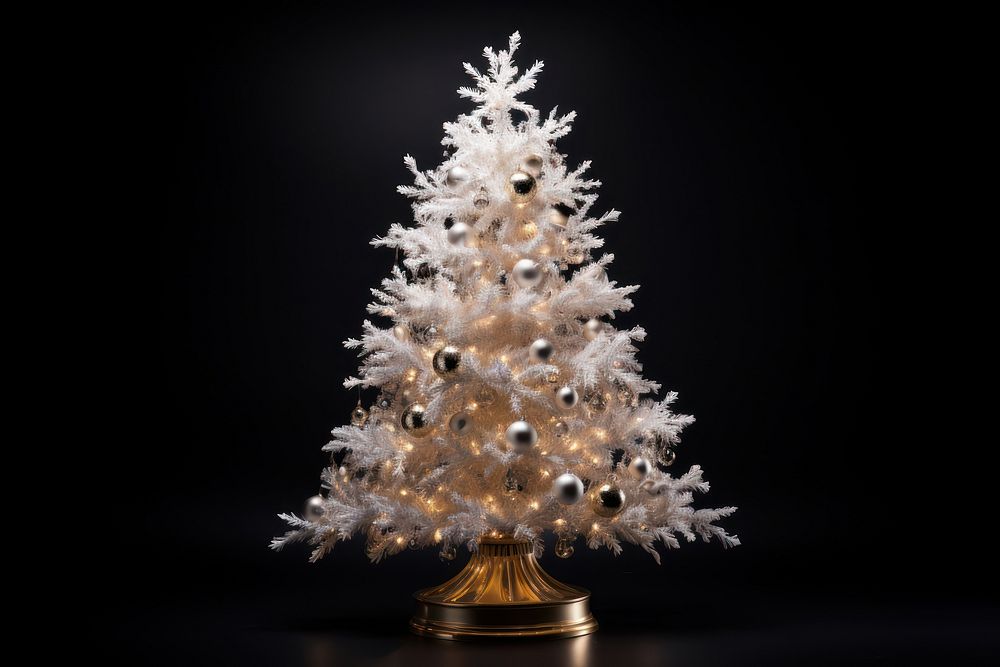 White christmas tree decorated luxuriously plant black background illuminated. AI generated Image by rawpixel.