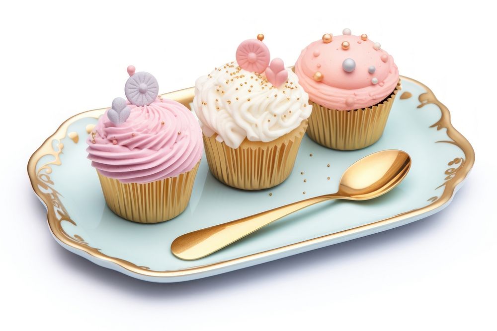 Cupcakes plate dessert icing. AI generated Image by rawpixel.