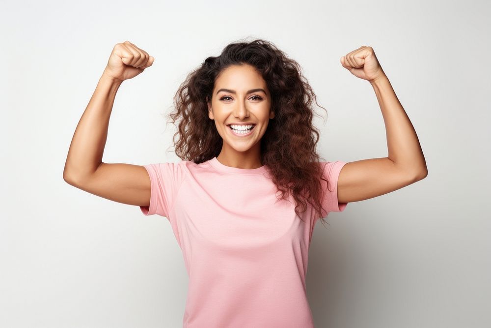 Fitness woman smile happy white background. AI generated Image by rawpixel.