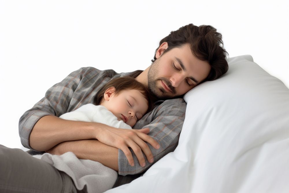 Father sleeping toddler blanket. AI generated Image by rawpixel.