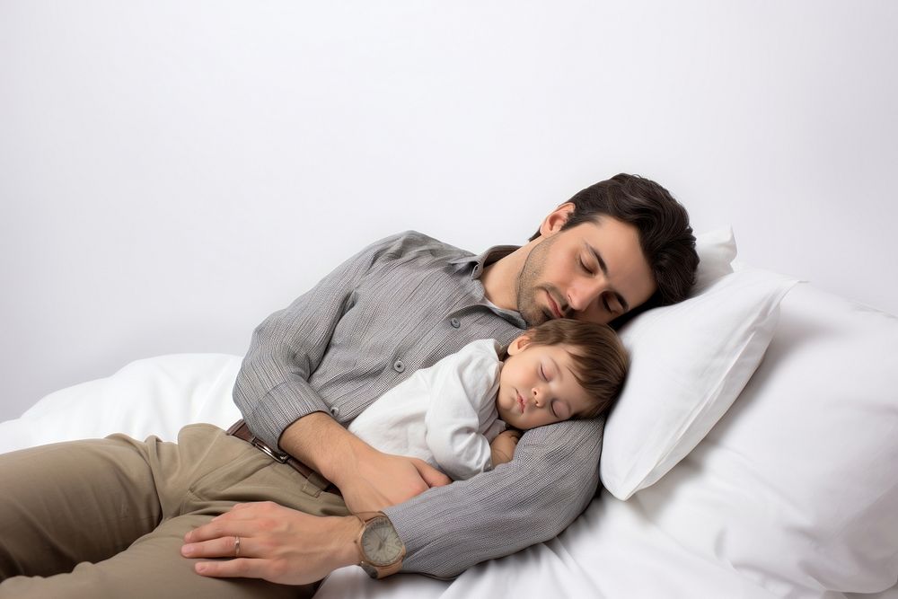 Father sleeping toddler adult. AI generated Image by rawpixel.