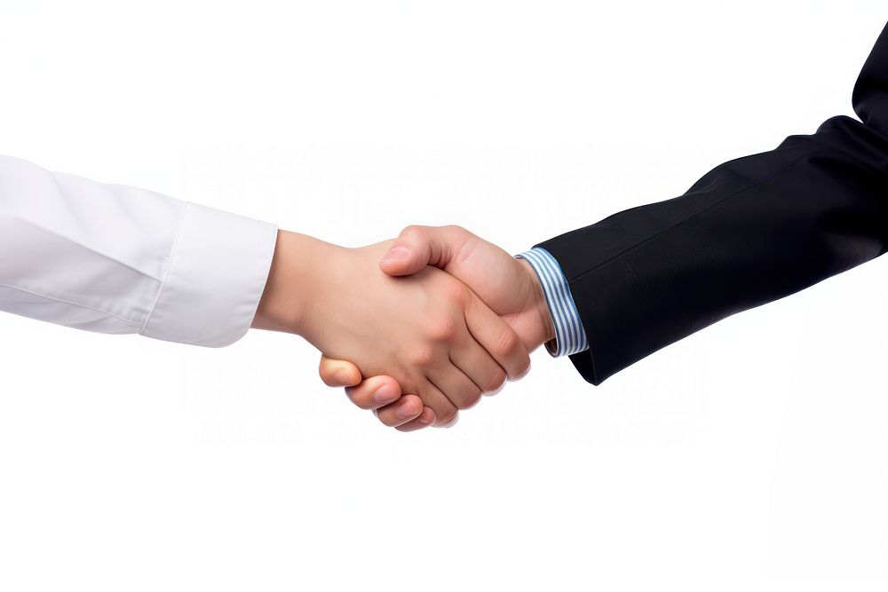 Business handshake white background agreement greeting. AI generated Image by rawpixel.