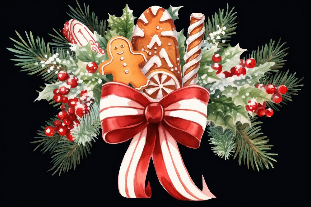 Gingerbread cookies christmas ribbon candy. AI generated Image by rawpixel.