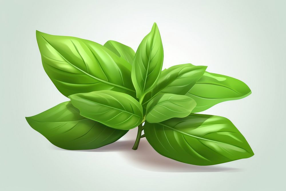 Basil leaf 3d cartoon realistic plant green herbs. AI generated Image by rawpixel.