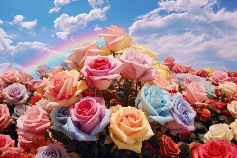 Roses sky outdoors rainbow. AI generated Image by rawpixel.