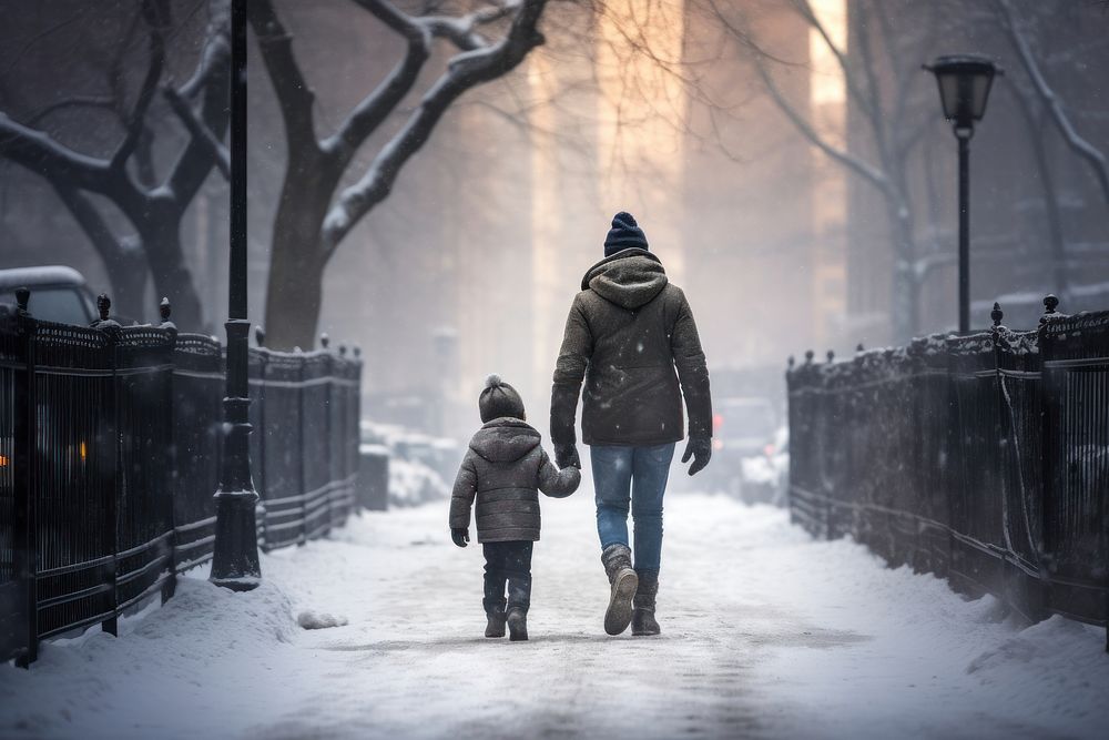 Walking winter outdoors snow. AI generated Image by rawpixel.