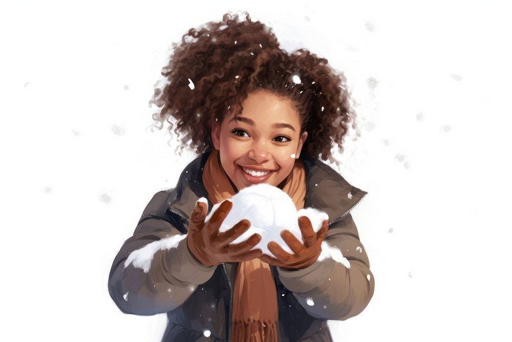 Brown girl having snowball fight portrait smile glove. AI generated Image by rawpixel.