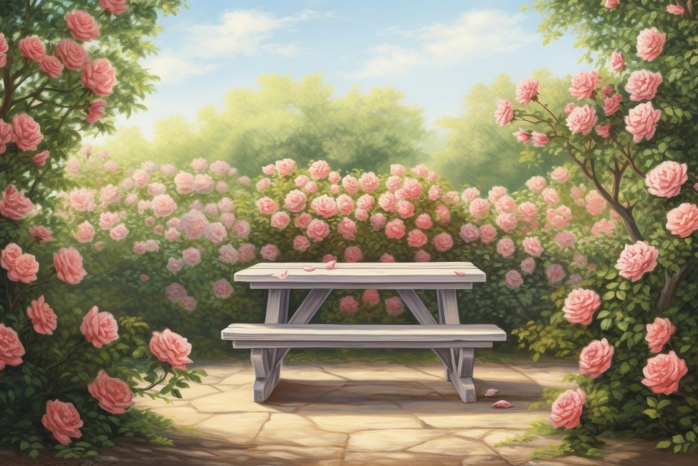 Table rose painting outdoors. AI generated Image by rawpixel.