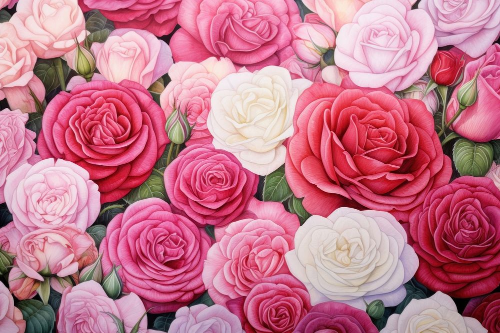 Roses garden painting pattern flower. AI generated Image by rawpixel.