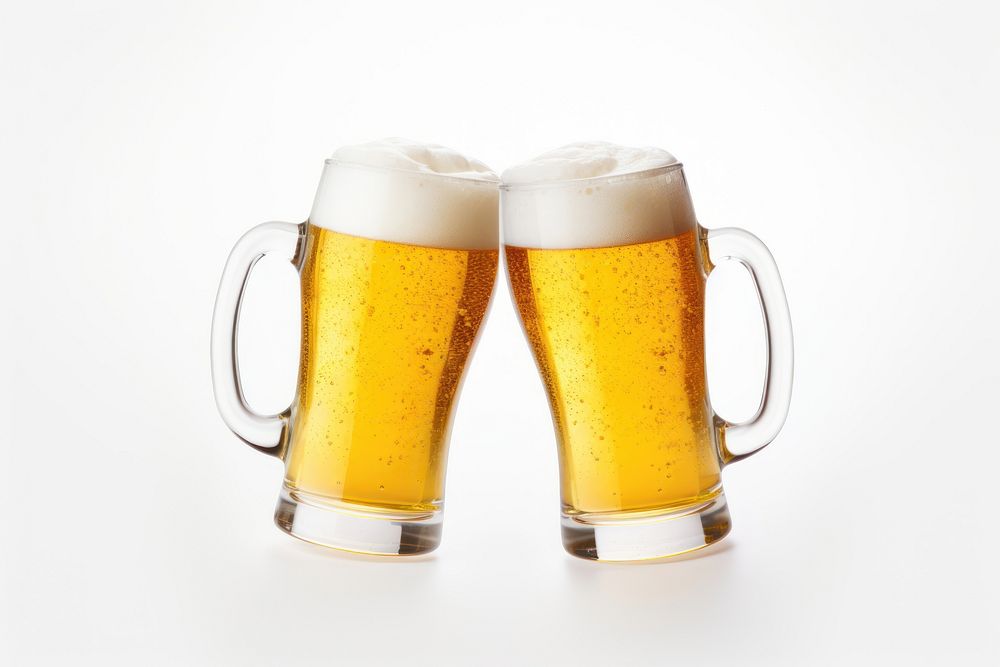 Clinking beer glasses lager drink white background. AI generated Image by rawpixel.