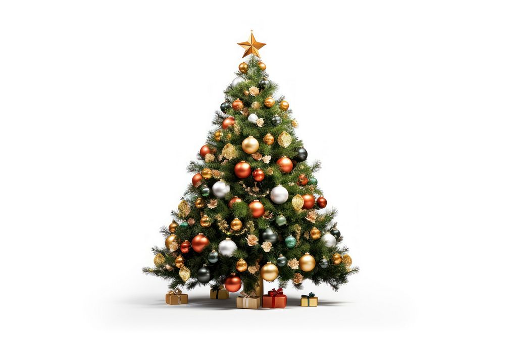 Decorated christmas tree plant white background anticipation. AI generated Image by rawpixel.