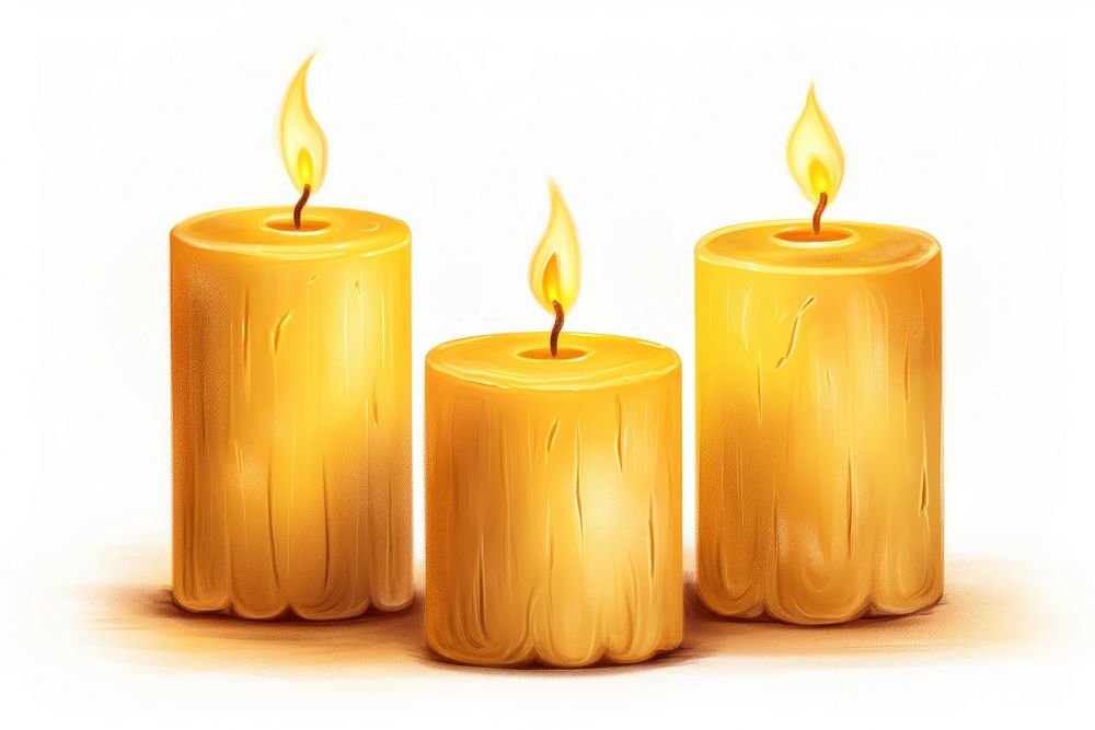 Golden candles fire white background spirituality. AI generated Image by rawpixel.
