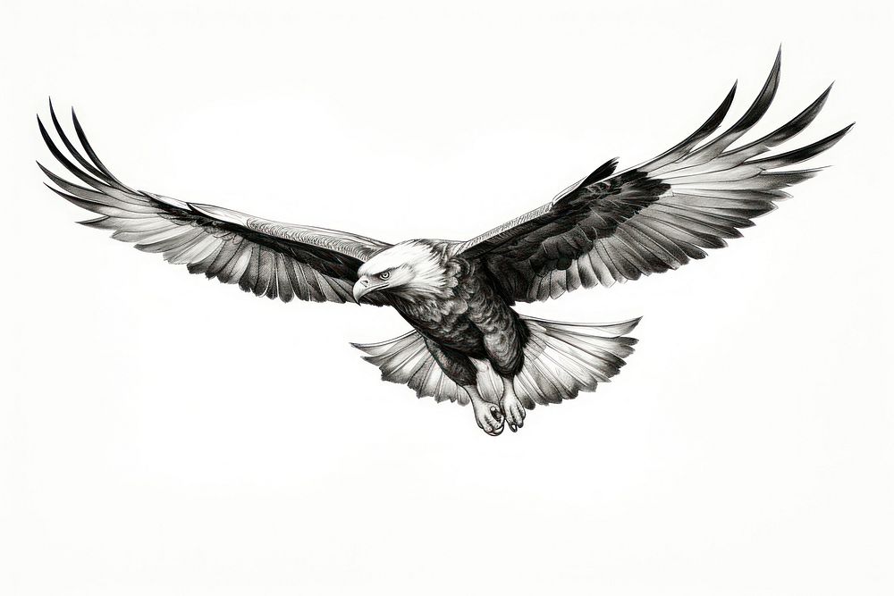 Eagle flying sketch bw animal white bird. AI generated Image by rawpixel.