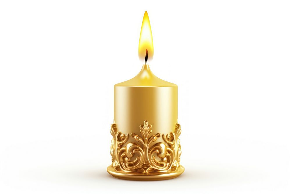 Golden birthday candle white background spirituality illuminated. AI generated Image by rawpixel.
