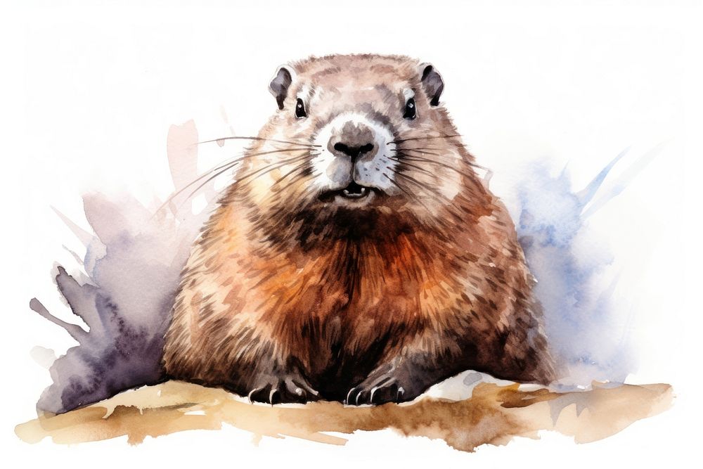 Groundhog watercolor wildlife animal mammal. AI generated Image by rawpixel.