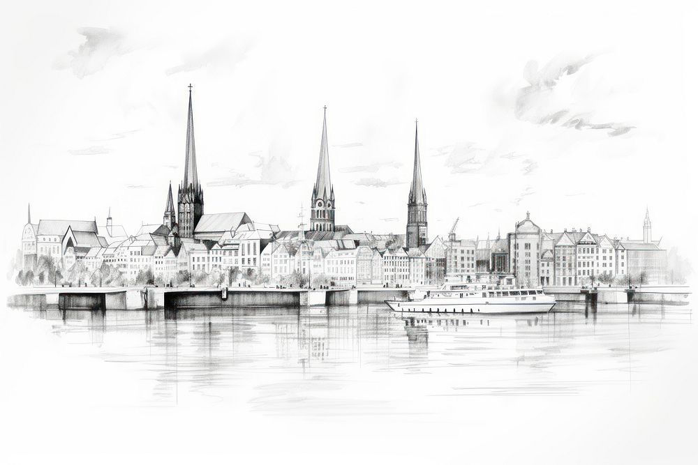 Sketch architecture waterfront building. AI generated Image by rawpixel.