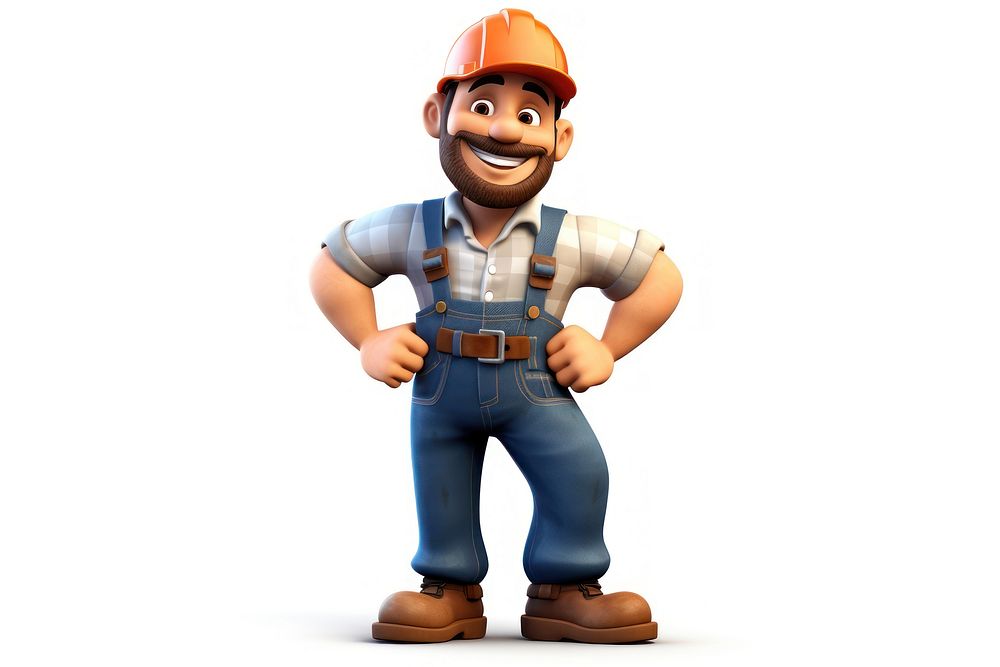 Handyman 3d cartoon realistic helmet white background bricklayer. AI generated Image by rawpixel.