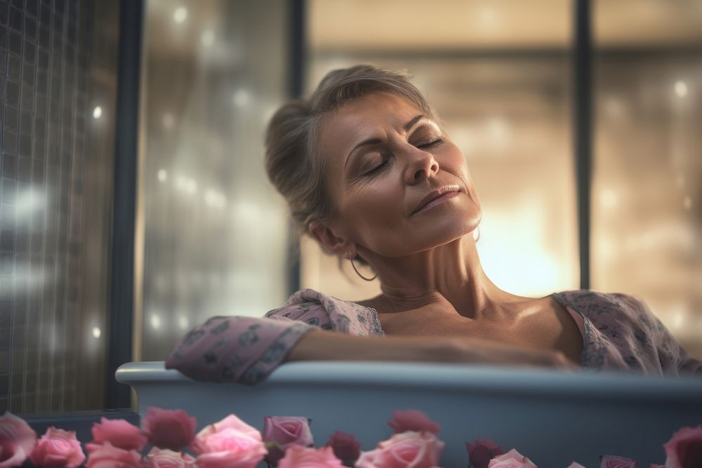 Woman enjoying adult spa contemplation. AI generated Image by rawpixel.