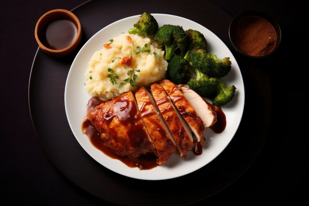 Maple Glazed Turkey Dinner dinner plate meat. AI generated Image by rawpixel.