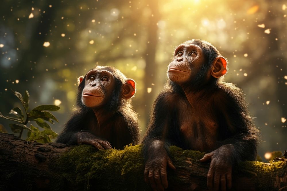 Two chimpanzee wildlife sitting monkey. AI generated Image by rawpixel.