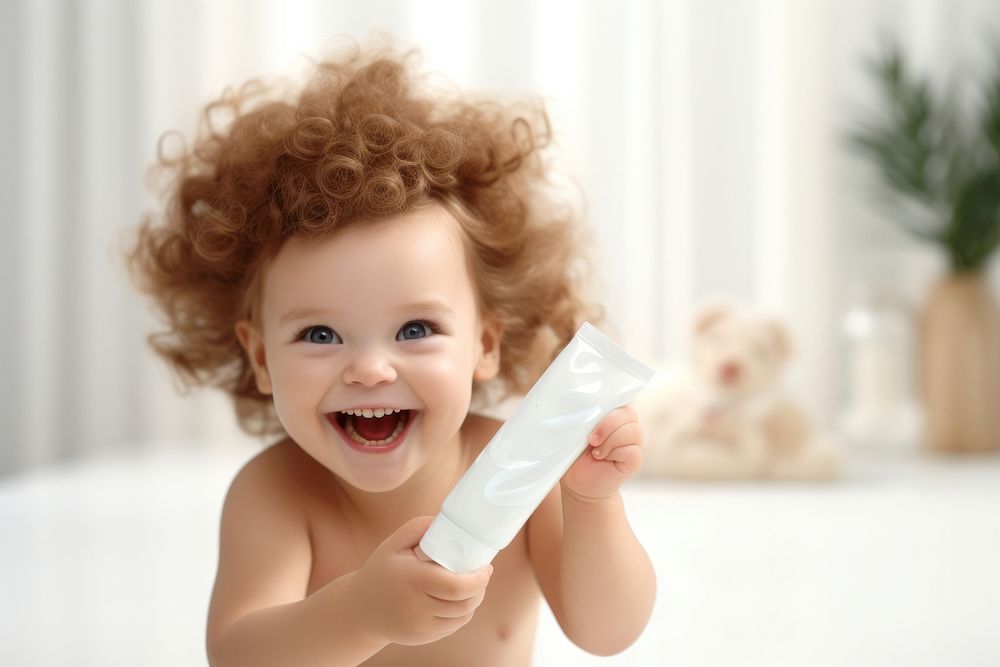 Baby toothpaste smile innocence happiness. AI generated Image by rawpixel.