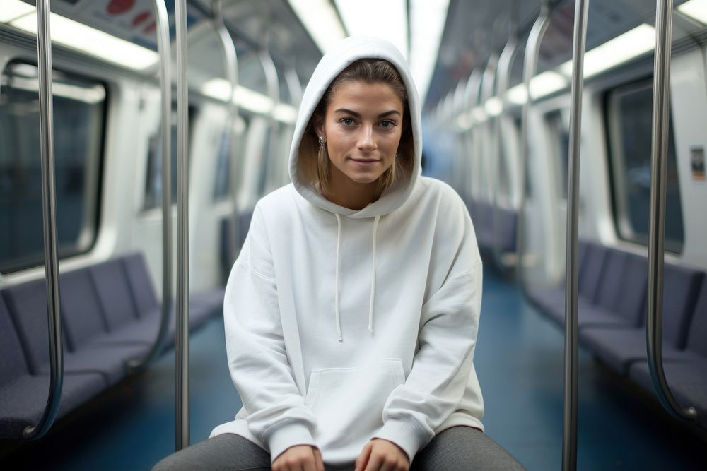 White hoodie portrait sitting train. AI generated Image by rawpixel.