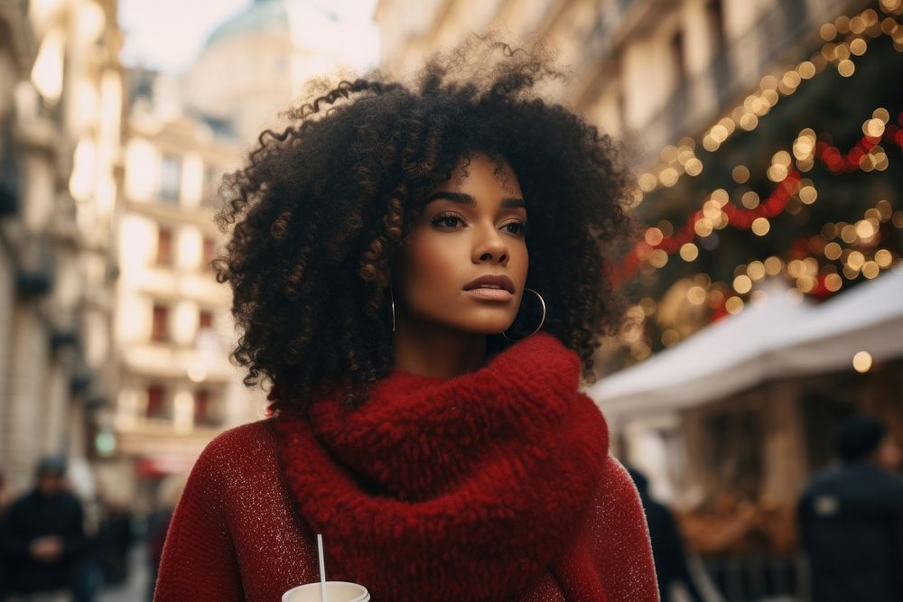 Young black woman drinking street winter adult. AI generated Image by rawpixel.