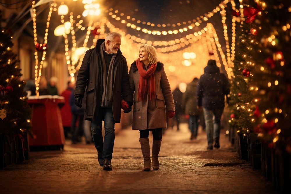 Mature married couple walking christmas adult. AI generated Image by rawpixel.