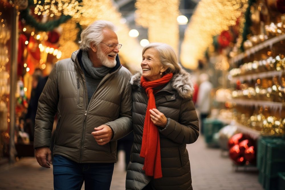 Mature married couple christmas walking adult. AI generated Image by rawpixel.