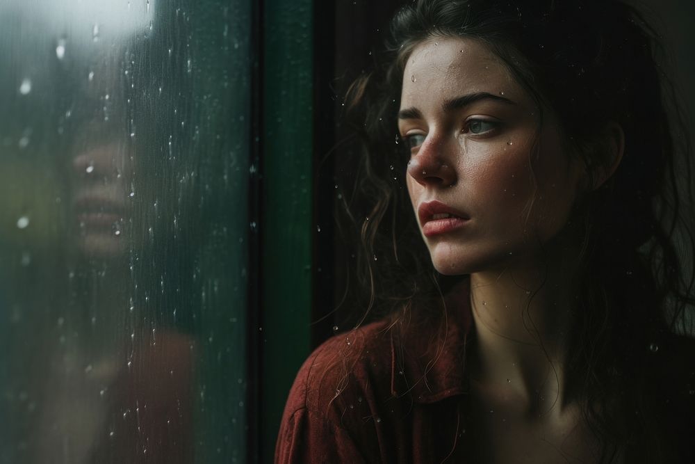 Portrait worried looking window. AI | Premium Photo - rawpixel