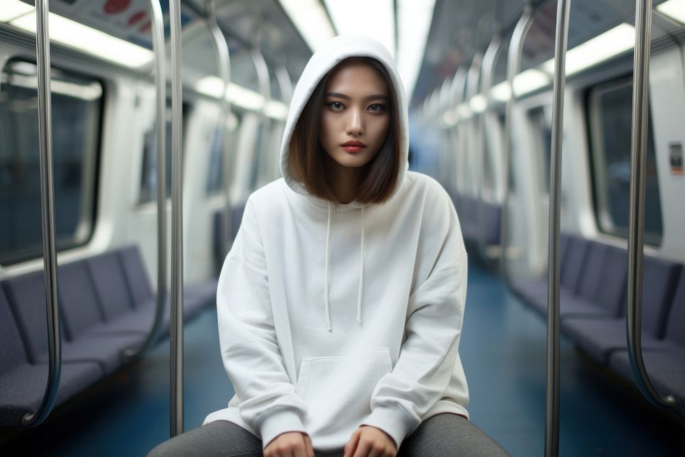 White hoodie portrait fashion sitting. AI generated Image by rawpixel.