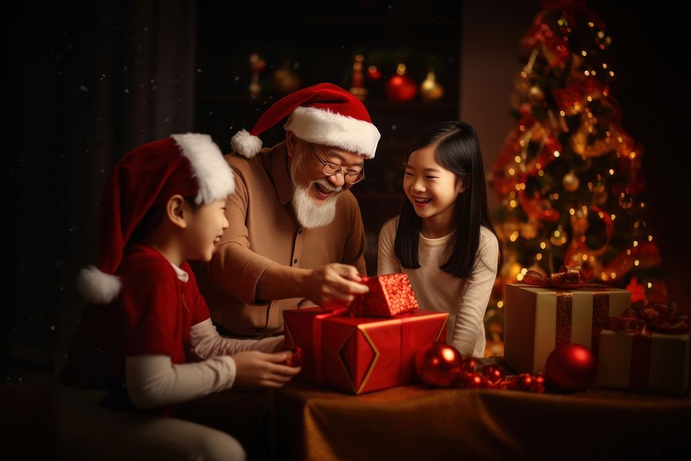 Asian family christmas adult gift. AI generated Image by rawpixel.
