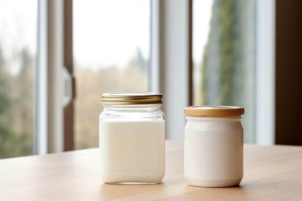 Jar glass table white. AI generated Image by rawpixel.
